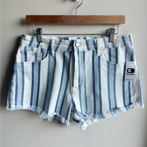 NWT - KanCan High Rise Striped Denim Stretch Short - Blue & White - Size…